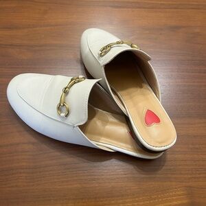 Cream Backless Horsebit Loafers with Gold Accent - size 6.5